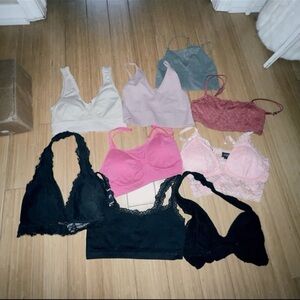 Women's bundle of 9 Lace and Cotton Bralette Set - Black, Pink, Gray!